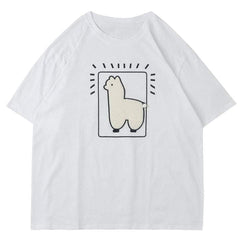 Printed Llama Rounded Collar Soft Cotton Tee