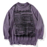 Letter Full Printed Ripped Retro Sweater