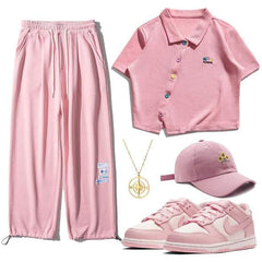 Short Top Flower Embroidered Polo Tee