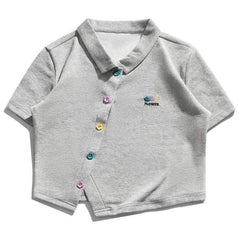 Short Top Flower Embroidered Polo Tee