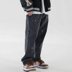 Star Print Vintage Loose Denim Jeans