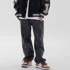 Star Print Vintage Loose Denim Jeans