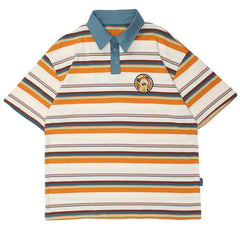 Printed Stripes Breathable Cotton Polo Tee