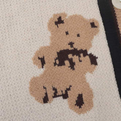 Embroidered Teddy Bear V-Collar Buttons Closure Cardigan Sweater