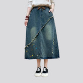 Stonewashed street style midi denim skirt