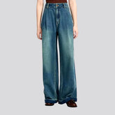 Stonewashed wide fit women's denim pants