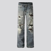 Straight fit torn grunge men's jeans