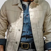 Street style average length men's denim jacket