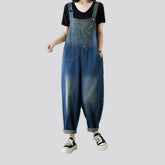 Street style baggy abraded women's denim dungaree