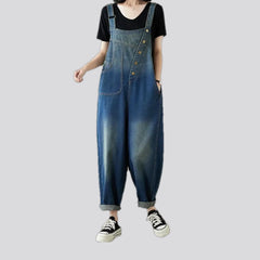 Street style baggy abraded women's denim dungaree