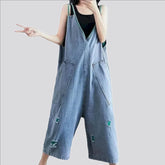 Stylish baggy-leg worn women's denim dungaree