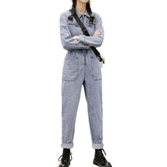 Stylish bleached women's jean jumpsuit