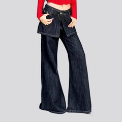 Stylish dark high-rise bell-shaped jeans for women