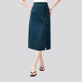 Stylish high-rise midi a-line jean skirt