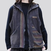Stylish medium length boho women's denim vest
