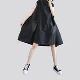 Stylish mid-length abraded a-line jeans dress