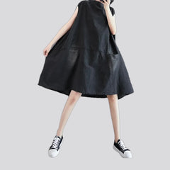 Stylish mid-length abraded a-line jeans dress