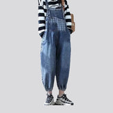 Stylish plaid baggy denim overall for women
