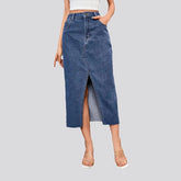 Stylish vent raw hem denim skirt