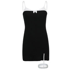 Sweet Casual Simple Irregular White Lace Leg Ring Black Suspender Dress EE0857