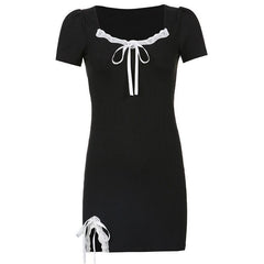 Sweet Comfy Witch Black Dress White Lace