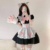Sweet Neko Maid Pink Bows Black Dress
