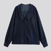 Tie front collar denim shirt for ladies