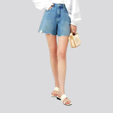 Torn raw hem wide fit women's denim shorts