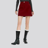 Trendy colored high waist denim skirt