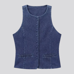 Trendy crop women's denim vest