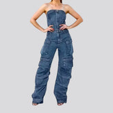 Trendy fashionable roomy women's denim jumpsuit