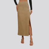 Trendy high-waist side vent denim skirt