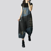 Trendy mixed rubber hem women's denim bib