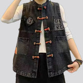 Trendy retro mixed patchwork jeans vest for ladies