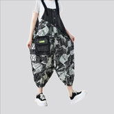 Urban print baggy fashion women's denim overall