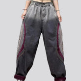 Velvet trim and boho women's denim joggers