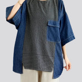 Versatile extra-large plaid women's jean shirt