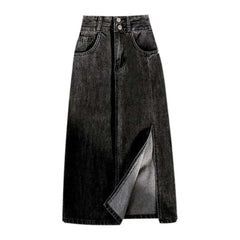Vintage double waistband denim skirt for women