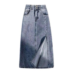 Vintage double waistband denim skirt for women