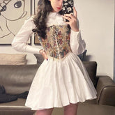 Vintage Kawaii Dress Elegant Print Floral Bandage Mini Dress