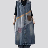 Vintage patchwork denim coat vest for women