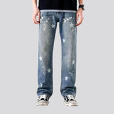 Whiskered boho style loose fit men's jeans