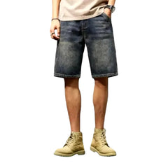 Whiskered dark-wash denim shorts