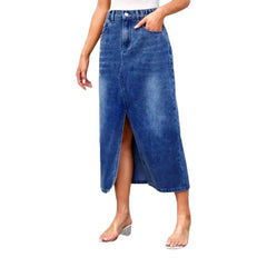 Whiskered high-waist jean skirt for ladies