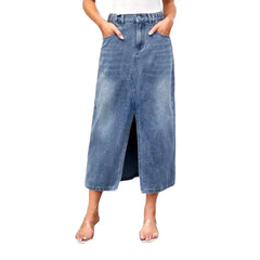 Whiskered high-waist jean skirt for ladies