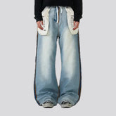 Whiskered mid-rise trendy baggy men's jeans