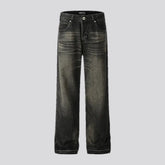 Whiskered raw hem fashion men's jeans