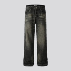 Whiskered raw hem fashion men's jeans