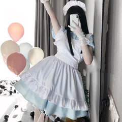 White Blue Cute Maid Dress EE0818