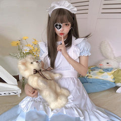 White Blue Cute Maid Dress EE0818